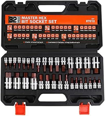 HORUSDY Allen Socket Set, 32-Piece Hex Bit Socket Set,SAE and Metric with Alloy Steel 1/4", 3/8", 1/2" Allen Head Hex Key