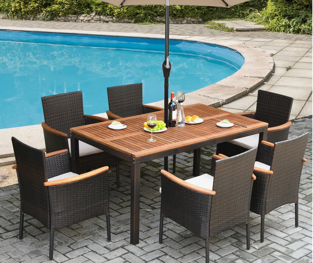 Chaley Rectangular 6 - Person 59'' Long Dining Set with Cushions and Umbrella Hole