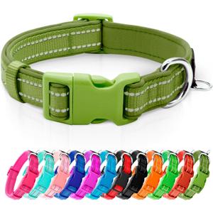 azuza Reflective Dog Collar, Soft Neoprene Padded Pet Collar with ID Tag Ring, Adjustable for Small Dogs,Army Green,S (Small (Pack of 1))