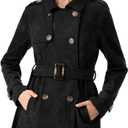 Allegra K Women's Faux Suede Trench Coat Notched Lapel Double Breasted Jacket with Belt M