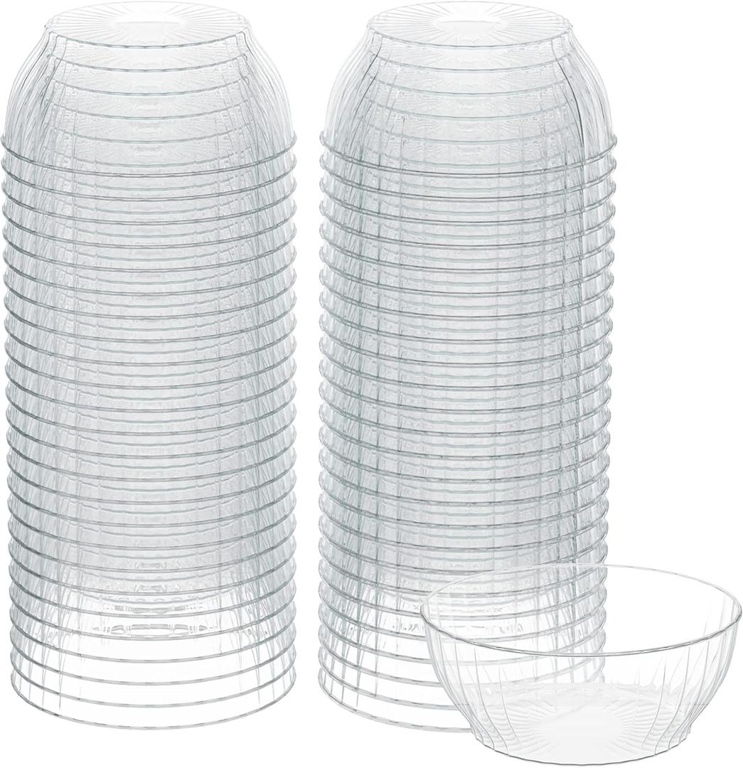 R-Kay 6 Oz Clear Plastic Small Bowls - 50 Pack Disposable Heavy Duty Dessert Bowls With Ice Cream and Salsa (6 OZ, 50 Count)