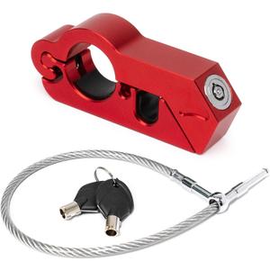 2 in 1 Motorcycle Lock with 2 Keys, Handlebar Lock & Helmet Lock Combo, Heavy Duty Anti-Theft Locking Device for Scooters, ATVs, Electric Bikes, Red