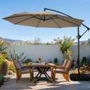 wikiwiki 10ft Patio Umbrella with Base Included, Outdoor Offset Cantilever Umbrella, Infinite Tilt, Crank and Cross Base, Tan