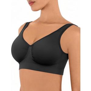 FeelinGirl Bras for Women No Underwire Seamless Smooth Bralette Full Coverage Comfy Everyday Bras with Wide Straps (X-Large, Black)