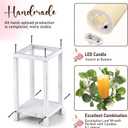 Geelin 12 Set 10.59'' White Wooden Lanterns for Wedding Centerpieces Include 12 Wooden Lantern 12 LED Candle 12 Eucalyptus Leaves Wreath for Wedding Baby Shower Farmhouse Table Decor