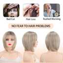Layered Ombre Light Blonde Wigs for White Women with Bangs, Synthetic Straight Short Haircuts Wig Natural Looking Lightweight Glueless Blonde Bob Wig for Thinning Hair Lady Daily Wear