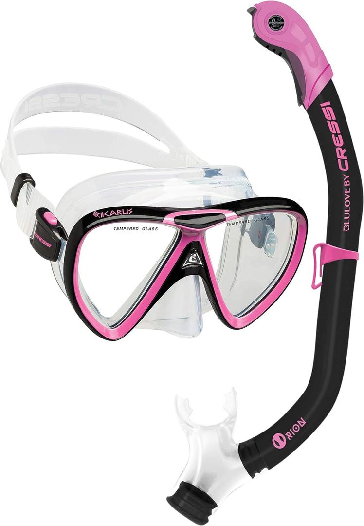 Cressi Adult Snorkeling Kit, Mask & Snorkel - Quality Equipment for Discovering the Underwater World | Ikarus & Orion: Designed in Italy (Black/Pink)