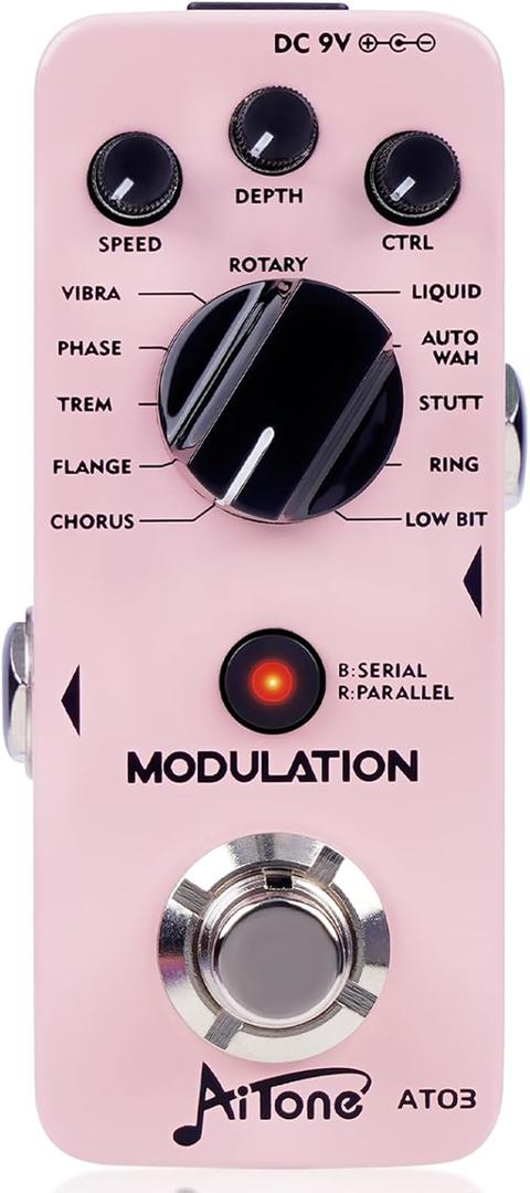 AITONE Modulation Pedal for Electric Guitar with Chorus Flanger Tremolo Phaser Vibrato Multi Digital Guitar Pedals 11 Modulation Modes (AT-03) (Light pink)