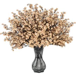 Waipfaru 6Pcs Fake Flowers Babys Breath Silk Artificial Beige Flowers Gypsophila Bouquets Bulk Real Touch Stems for Boho Home Living Room Decor DIY Floral Arrangement Table Centerpieces