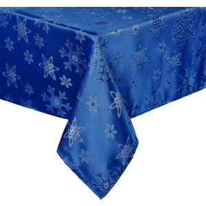 Tegeme Winter Snowflake Tablecloth Metallic Jacquard Rectangle Tablecloth Polyester Fabric Table Cloth for Winter Holidays, Dinner, Parties(Blue,60" X 84")