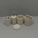 ZCCZ Beige Bathroom Accessories Set 6 Pieces - Toothbrush Holder, Lotion Dispenser, Qtip Container, Vanity Tray, Tumbler - Countertop Organizer for Bathrooms - Elegant and Functional Dcor Set