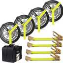 Car Tie Down Straps for Trailers 4 Pack Heavy Duty 2" x 120" Trailer Tire Straps with 3333 lbs Safe Working Load, Over The Wheel Straps for Car Hauler, Truck, UTV, and Utility Trailers