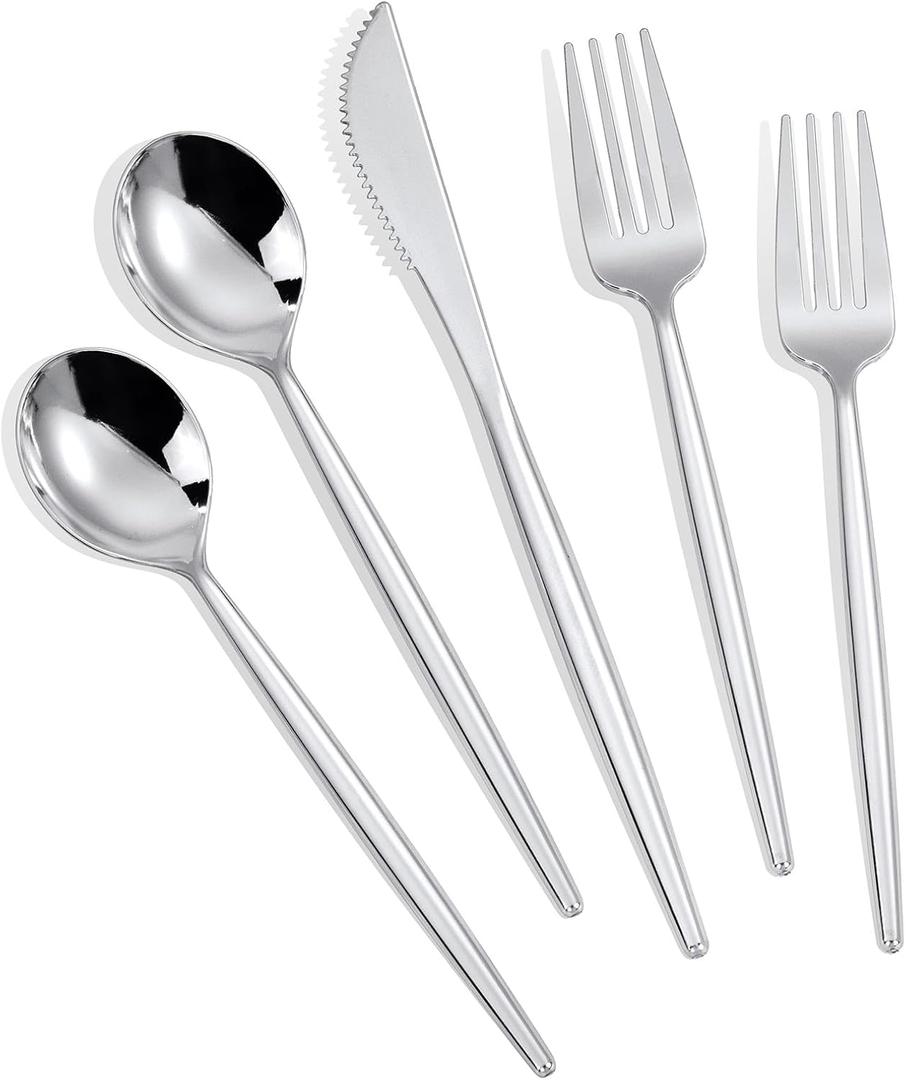 MirthMood 60 PCS Plastic Silverware,Silverware Disposable,Plastic Utensils,Disposable Utensils Heavy Duty,Disposable Dinnerware Set,Includes:20 Knives,Forks and Spoons for Party, Birthday,Wedding