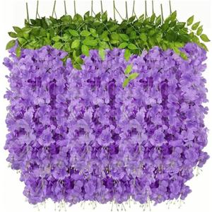 belupai 14pcs Artificial Silk Wisteria Vine Rattan Branch, Silk Wisteria Flower Bean Flower Vine Simulated Wisteria Cutting Wedding Party Home Garden Floral Decor