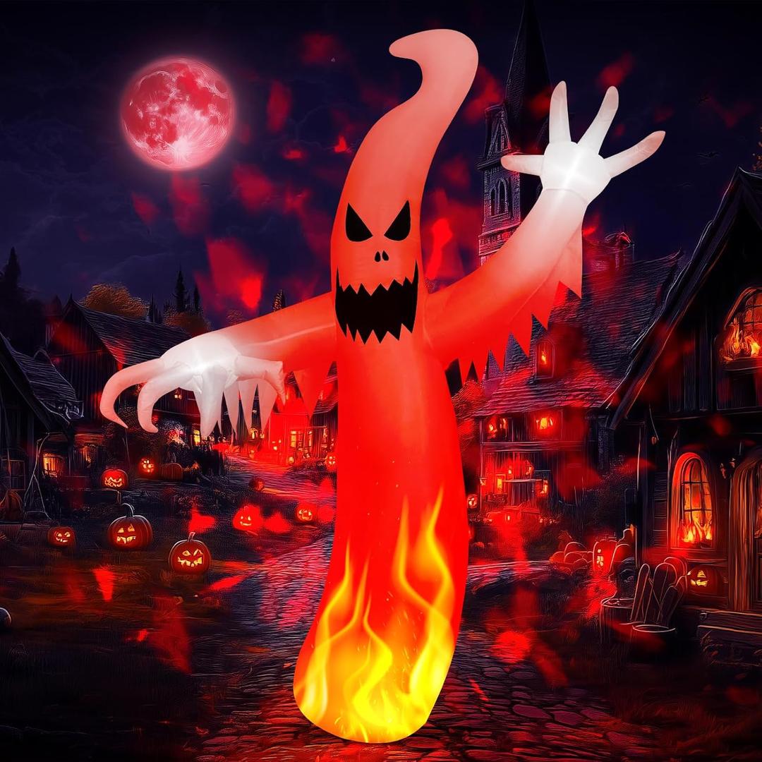 MGparty 8 FT Tall Halloween Inflatables Ghost Outdoor Decorations Blow Up Yard Sracy Ghost with Built-in LEDs Red Disco Light for Lawn Garden Holiday Party