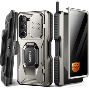 TONGATE for Z Fold 6 Case with Ring Stand, Built-in S Pen Holder & Glass Screen Protector Shockproof Rugged Z6 Phone Case with Camera Cover & Belt Clip for Samsung Galaxy Z Fold6 2024,Titanium Gray