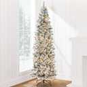 Best Choice Products Pre-Lit Artificial Snow Flocked Pencil Christmas Tree Holiday Decoration
