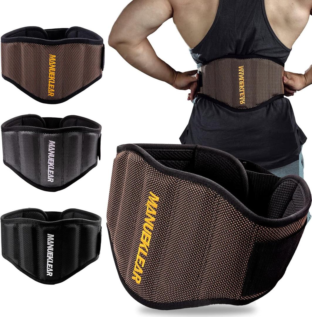 MANUEKLEAR Gym Weight Lifting Belt Weight Lifting Workout Weightlifting Powerlifting Belt for Men Women - 7.5inch - Bodybuilding Fitness Back Support for Cross Training, Squats, Lunges (M29-35 inches, Gold)