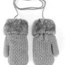 FGSS Toddlers Winter Thermal Knitted Mittens - Fleece Lined Warm Thicken Gloves with String for Boys Girls 1-4Yrs (Grey)