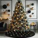 Black Gold Tree Skirt, 36 inches Spring Easter Fluffy Faux Fur with Gold Sequin Snowflakes Tree Rug, Furry Tree Mat for Holiday Decorations