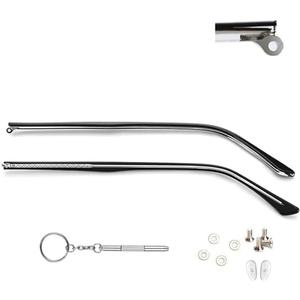 1 Pair Metal Glasses Replacement Arms Glasses Replacement Temple Black Eyeglasses Arms Legs, Screws, Screw Washers and 3-in-1 Screwdriver Convex Teeth Single Teeth (Black Metal Frame Arms)