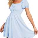 Byinns Women's Sweetheart Neckline Dress Smocked Sundress Puff Short Sleeve Drawstring Dresses, S