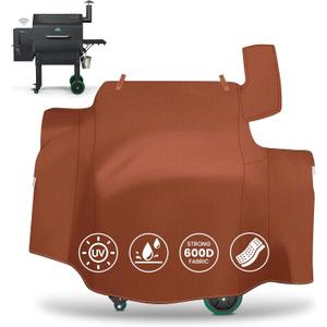 QuliMetal Grill Cover for Green Mountain Daniel Boone Prime WiFi Grills and Green Mountain Grill Ledge Model, Full Length GMG Daniel Boone Smoker Cover, 600D Fabric, Brown