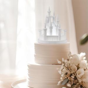 Castle Cake Topper Figurine Wedding Cake Topper Birthday Castle Night Light USB Rechargeable Princess Night Light for Wedding Birthday Party Decor(White)