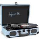 Portable Suitcase Record Player, 3-Speed Belt-Driven Vinyl Turntable with Bluetooth, Built-in Speakers, RCA Line Out, AUX, Headphone Jack, Vintage Haze Blue