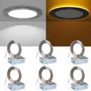 Recessed Ceiling Lighting 4 Inch - with Night Light, 750LM Dimmable Downlight, 9W 5CCT 2700K-6000K & 3W 1800K-3000K, Canless Wafer Downlight Ultra Thin, 4inch 6P Brushed Nickel