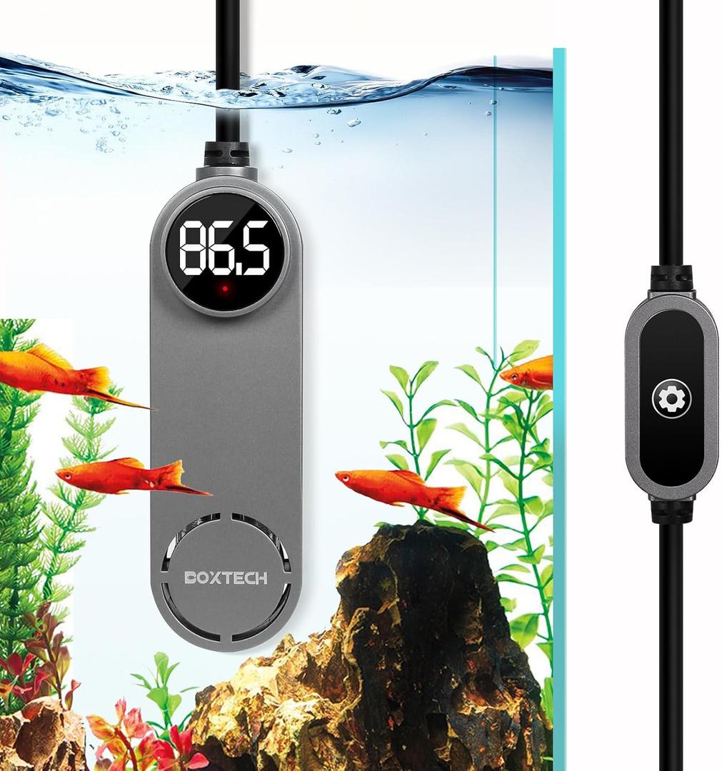 boxtech Small Fish Tank Heater - Mini Aquarium Heater, 50w Submersible Turtle Heater with Adjustable Temperature External Controller for 3 to 12 Gallon Betta Aquarium Tanks