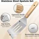 2 Pieces Stainless Steel Spatula Set,Metal Spatula for Cast Iron Skillet,Metal Spatula for Cooking with Wooden Handle,Metal Spatulas for kitchen use for Pancakes,Frying steak,Burger and Desserts
