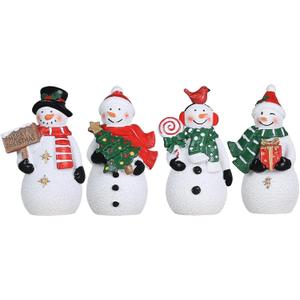 MEETYAMOR Christmas Decorations Indoor, 4 PCS Resin Snowman Ornaments for Christmas Table Decor, Farmhouse Rustic Miniature Collectible Figurines for Home, Tiered Tray, Mantle, Shelf