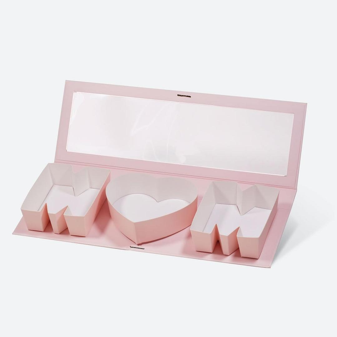 Geoto 6 Pack 17.3"x6"x2" Pink/Red/White Creative Mother's Day Packaging Idea Fillable MOM Letter Shaped Gift Boxes (Pink with Window)