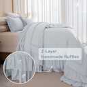 Masaca Oversized King Comforter 128x120,3 Pieces Vintage Farmhouse Ruffled Bedding Comforter Set Lightweight Ultra Soft French Country Bedding (1 Light Blue Ruffle Comforter +2 Pillowcases), Oversized King Plus 128x120