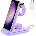 Wireless Charging Station for Samsung/Android, Fast Wireless Watch Charger Station Compatible for Samsung Galaxy S25 Ultra/S24/S23+/Z Flip 7/6 Fold 7/6, Watch8/7/Pro/Active 2 Galaxy Buds3/2 Pro(Purple
