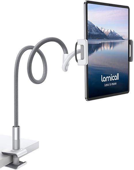 Lamicall Gooseneck Tablet Holder, Tablet Stand : Flexible Arm Clip Tablet Mount Gifts, Compatible with iPad mini Pro Air, Kindle, Switch, Galaxy Tabs, More 4.710.5" Devices  Gray