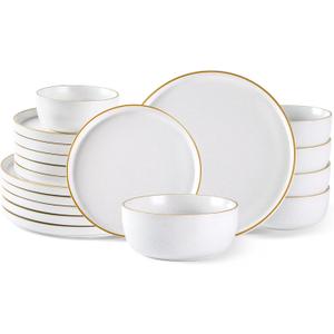 AmorArc Stoneware Dinnerware Sets for 6,Reactive Ceramic Plates and Bowls Set,Highly Chip and Crack Resistant | Dishwasher & Microwave Safe | Round Dishes Set Service for 6 (18pc) (Speckled Matte White)