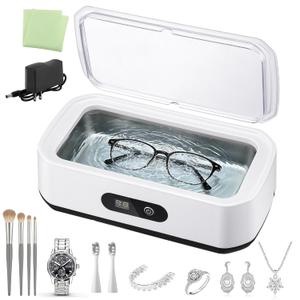 Ultrasonic Jewelry Cleaner, 49 KHz Ultrasonic Cleaner Machine for Jewelry Glasses Rings Watch Strap Dentures Retainer Coin Earring with 5 Timers, 304 Stainless Steel, 22 Oz Dental Cleaning Pod