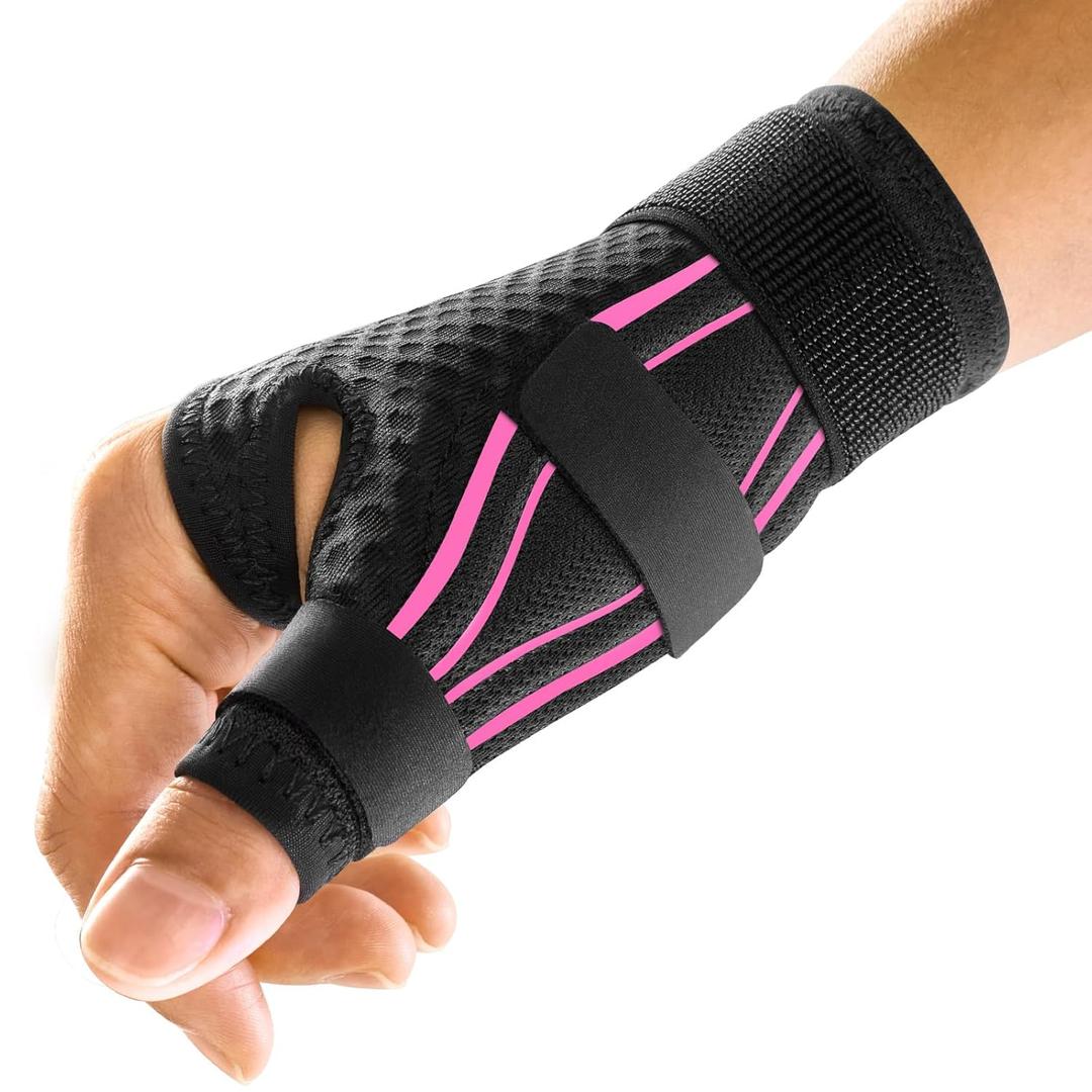 FREETOO Ergonomical Thumb Brace Right Hand or Left Hand for Arthritis Pain and Support, Thumb Splint for Trigger Thumb, Thumb Support for De Quervains Tenosynovitis, CMC Pain Relief (S/M Pink/Black)