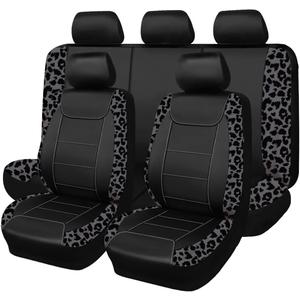 Flying Banner Carbon Fiber Leather Vehicle Seat Covers, Leopard Gray Black, Universal Fit - 8PCS (Full Set -- 8PCS)
