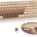 Owpkeenthy Brown Keyboard and Mouse Wireless, Cute Colorful Typewriter Keyboard Full-Sized with Number Pad Round Keycaps for Desktop, Laptop and Computer(Gradient Brown)