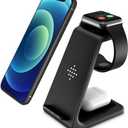 Wireless Charger Stand Dock 3 in 1 Fast Qi Wireless Charging Station Pad for Multiple Devices Apple Watch Ultra/9/8/7/6/SE/5/4/3/2,Airpods Pro,iPhone 16/15/15 Pro/14/13/12/11/X/8 Phone,Women Men Gift (Black)