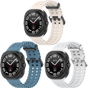 3 Pack Compatible for Samsung Galaxy Watch Ultra Band 47mm, Soft Ocean Silicone Sport Strap Replacement Accessory Watch Band for Galaxy Watch 7 Ultra Women Men