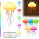 LED Jellyfish Lamp RGB Gradient Jelly Fish Light with Dancing Legs and Touch Sensor Rechargeable Cute Desk Lamp for Bedrooms, Living Room (Hanging + Base), 2 Pcs