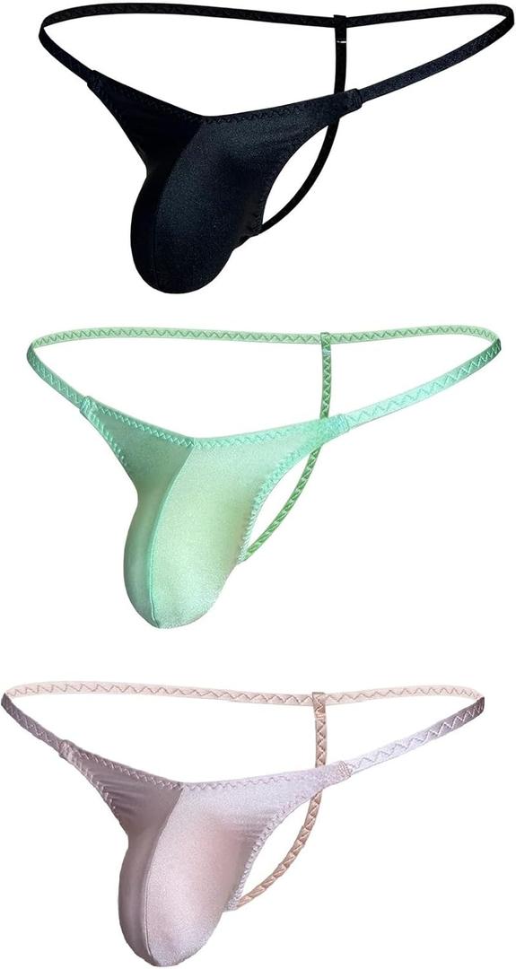 Lustrous Men's G-String Ultra-Slim Straps Thong V-Shaped Seam Sexy Pouch Blue (Black/Green/Pink) XL