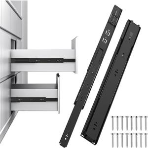 1 Pair 22" Heavy Duty Soft-Cushion Drawer Slides, Full Extension Ball Bearing Metal Slides, 200 lbs Load Capacity, Made of Durable Cold Rolled Steel Construction, Rust Proof and DurableBlack