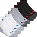 PUMA Boys' 8-pack Quarter Crew Socks, Everyday Wear for Kids, Extra Cushion & Arch Support (9-11, White/Light Heather/Black)