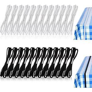 Riakrum Table Bungees Tablecloth Strap Band Tablecloth Bungee Cord to Hold Down Table Cloth for Outdoor Tables Kitchen Tables Picnic Camping Wedding Party (White, Black,24 Pieces)