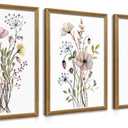 WRFON Framed Botanical Canvas Wall Art Set of 3, Watercolor Floral Prints, Framed Flower Wall Decor for Bedroom Bathroom Living Room, 16x24 Inch Each